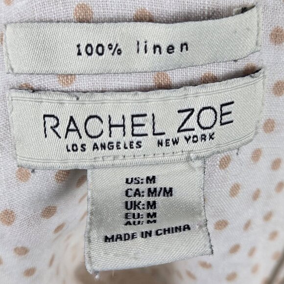 Rachel Zoe Size Medium Linen Button Up Blouse White Tan Polka Dots Boxy Cut - Picture 9 of 11